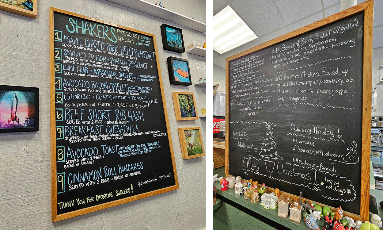 two images with chalkboard menus